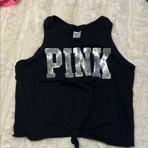 Black Tank Top with Silver Sequin PINK Logo